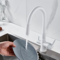 Смеситель для кухни Shevanik S668C с гибким изливом, белый