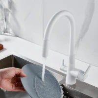 Смеситель для кухни Shevanik S668C с гибким изливом, белый
