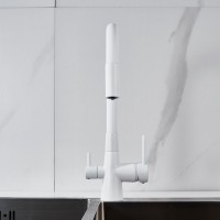 Смеситель для кухни Shevanik S668C с гибким изливом, белый