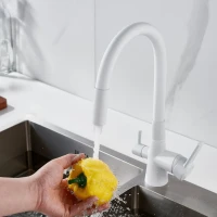 Смеситель для кухни Shevanik S668C с гибким изливом, белый