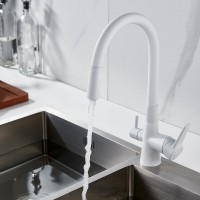 Смеситель для кухни Shevanik S668C с гибким изливом, белый