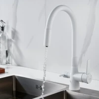 Смеситель для кухни Shevanik S668C с гибким изливом, белый