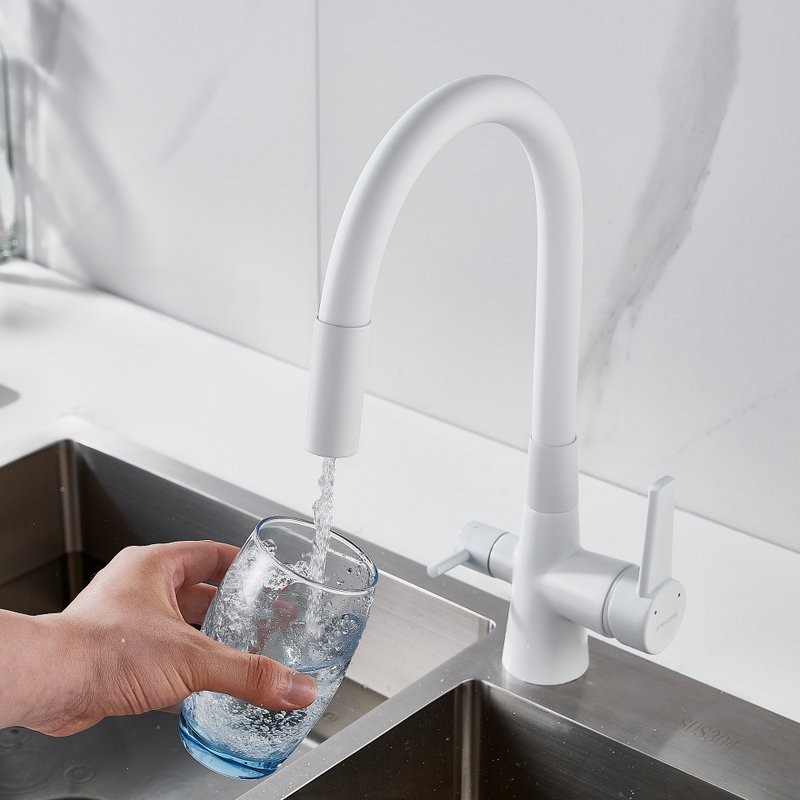 Смеситель для кухни Shevanik S668C с гибким изливом, белый