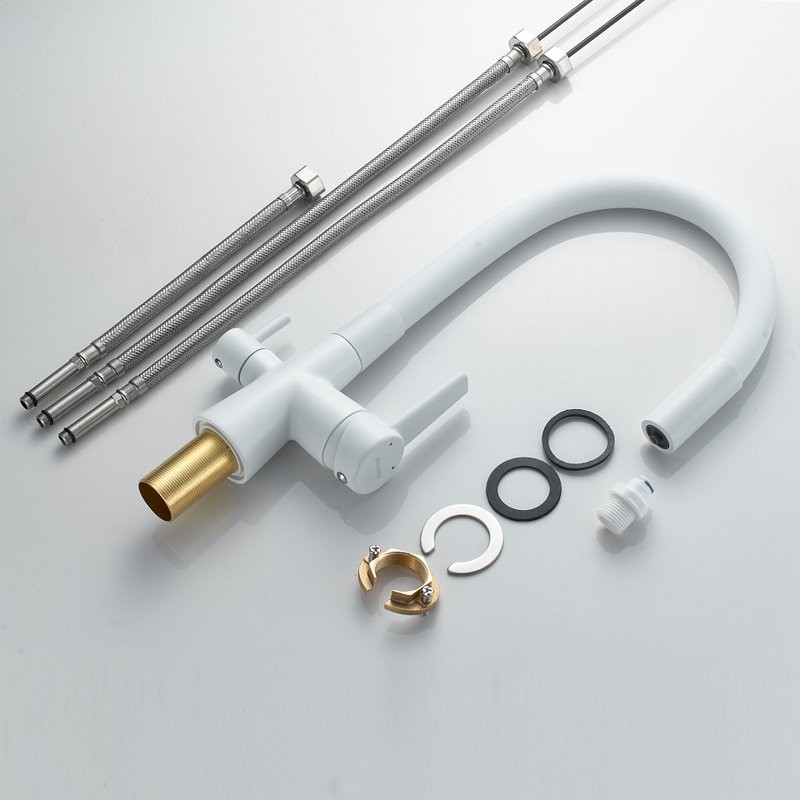 Смеситель для кухни Shevanik S668C с гибким изливом, белый