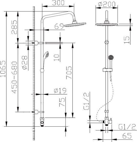 Душевой комплект Термостат Bravat Nizza F6353387CP-01-RUS для ванны с душем + Стойка Fit D283CP-2-RUS