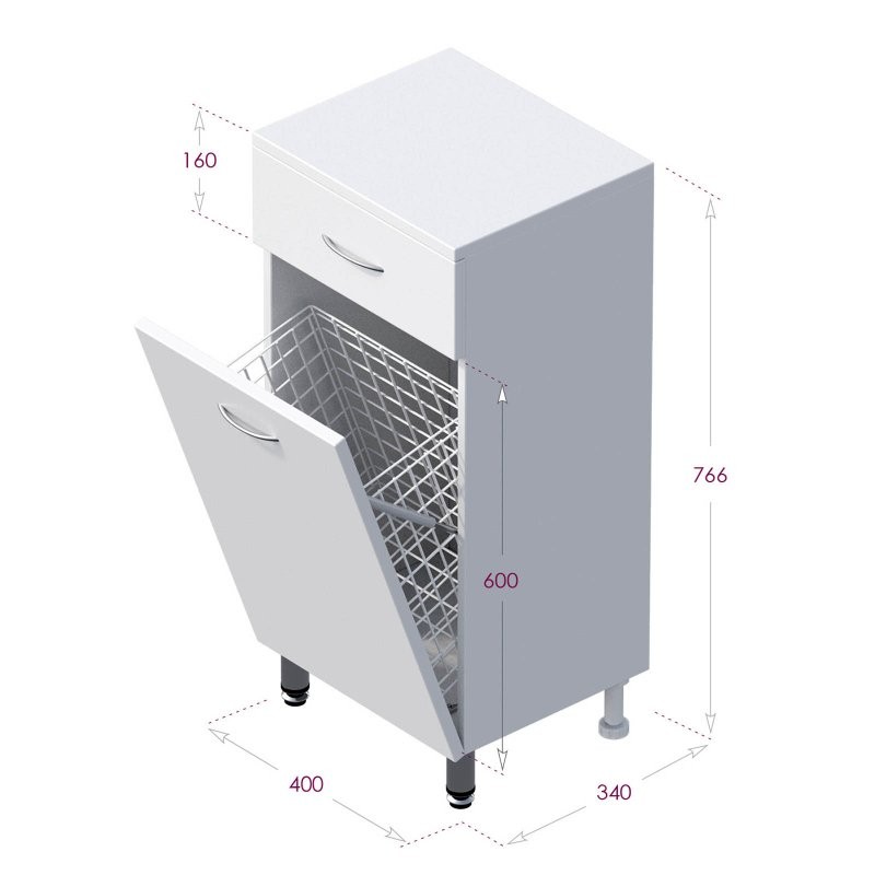 Тумба Onika Каприз 40 напольный, с бельевой корзиной, белый
