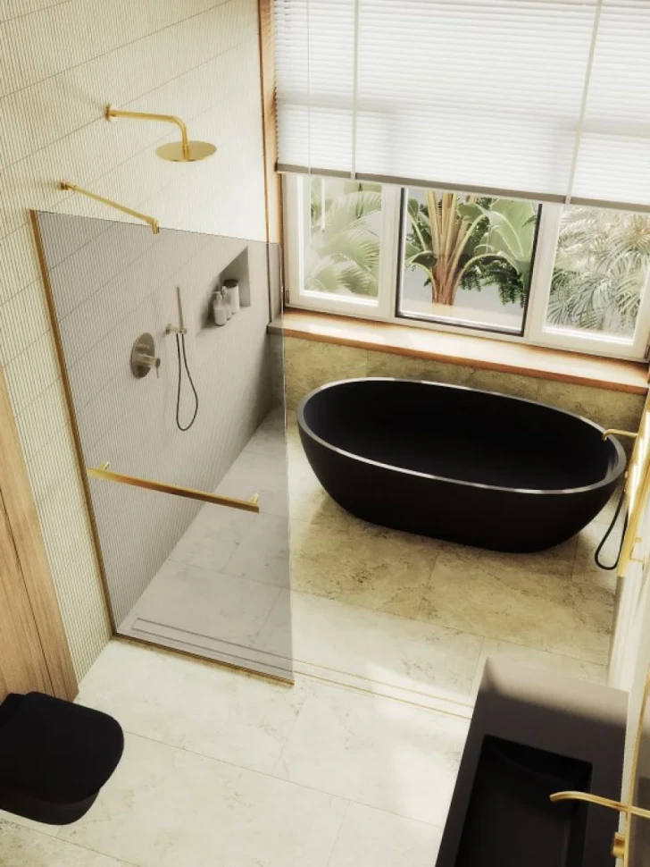 Душевая перегородка Maybahglass MGD-709-3у 109 см, профиль золото, стекло бронза