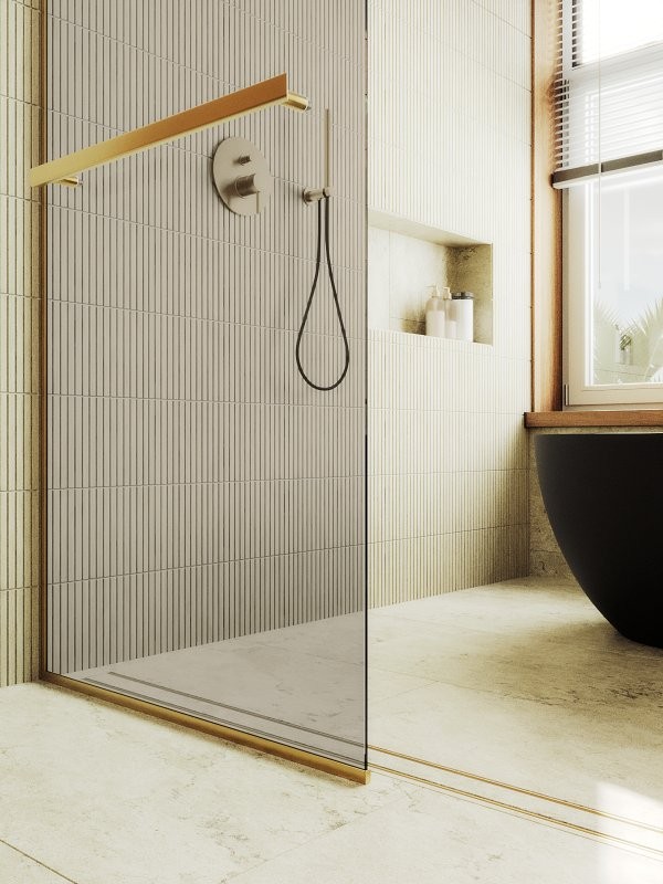 Душевая перегородка Maybahglass MGD-709-3у 109 см, профиль золото, стекло бронза