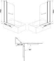 Шторка на ванну IDDIS Ray RAY6CS1i90 110х140, профиль глянцевый алюминий