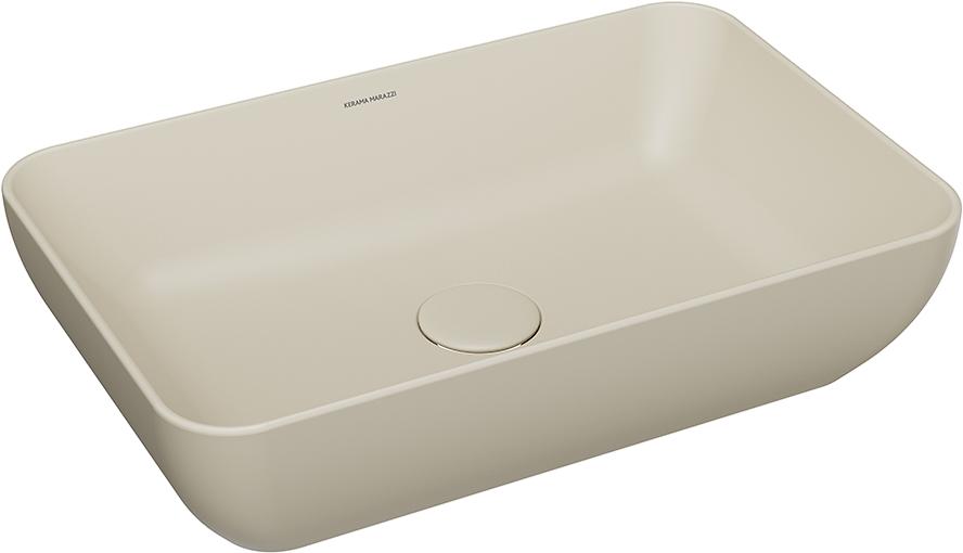 Накладная раковина KERAMA MARAZZI Plaza 56 матовая песочная, прямоугольная, фаянс