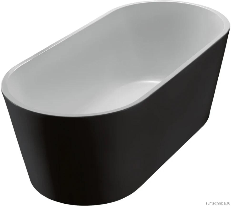 Акриловая ванна BelBagno BB71-1700-NERO-W0 170x80 см, отдельностоящая, глянцевая черная, овальная, на ножках, с донным клапаном