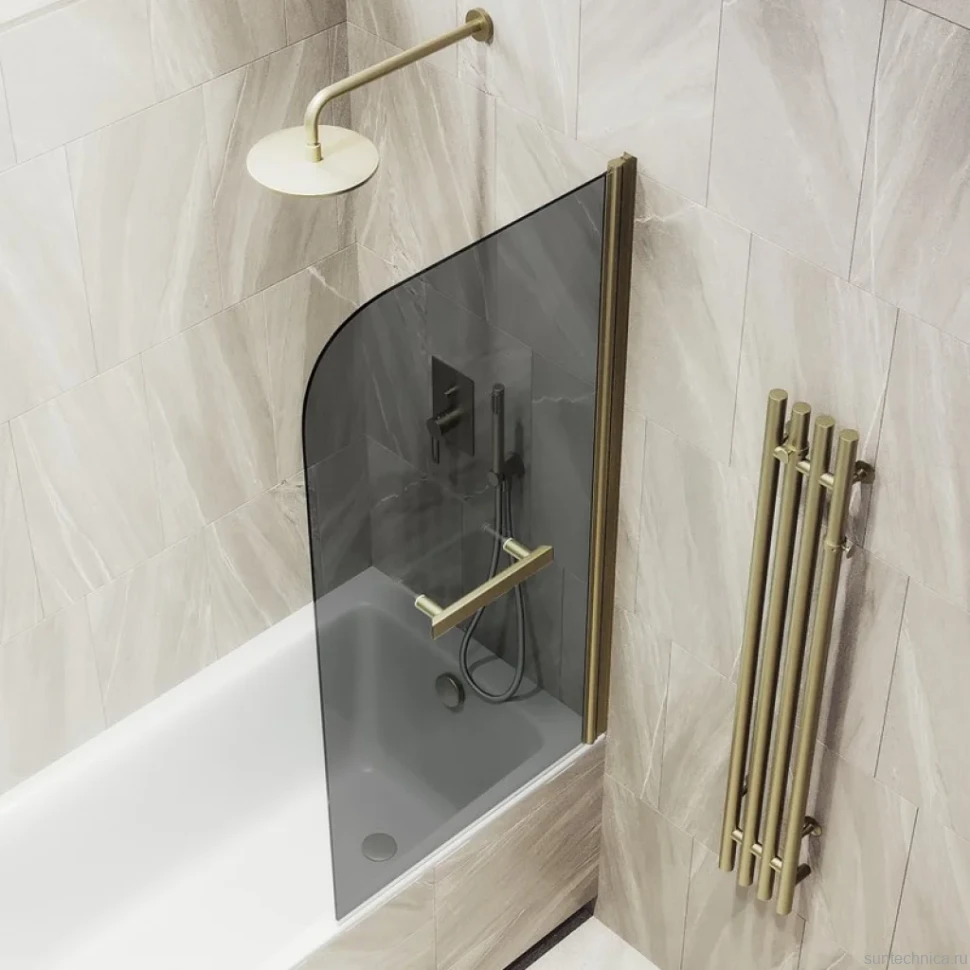 Шторка на ванну Maybahglass MGV-779-2 60x140, профиль бронза, стекло графит
