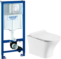 Комплект Унитаз подвесной Orange C02 безободковый, с микролифтом + Инсталляция Grohe Rapid SL 38772001 3 в 1 с кнопкой смыва