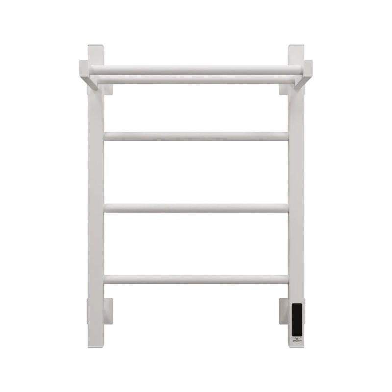 Полотенцесушитель электрический Grota App 430х600 RAL9016 EL 60x45 см, подключение справа, слева, скрытое подключение справа, матовый белый, лесенка, из стали, с полкой