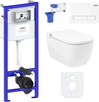 Комплект Lavinia Boho Унитаз подвесной Smart V-Clean 3359101R безободковый, с микролифтом + Инсталляция RelFix 38010010 + Кнопка RelFix 3805001W белая + Дозатор RelFix 38040010