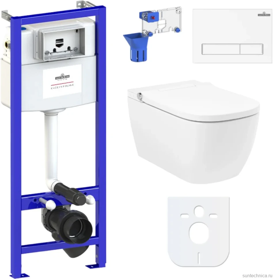 Комплект Lavinia Boho Унитаз подвесной Smart V-Clean 3359101R безободковый, с микролифтом + Инсталляция RelFix 38010010 + Кнопка RelFix 3805001W белая + Дозатор RelFix 38040010