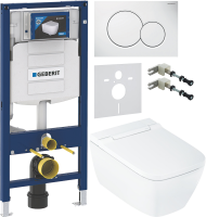 Комплект Умный унитаз Geberit AquaClean Sela Square безободковый, с биде, белый + Инсталляция Duofix UP 320 111.300.00.5 + Кнопка Sigma 01 115.770.11.5 белая + Звукоизоляция + Крепления 111.815.00.1 к стене