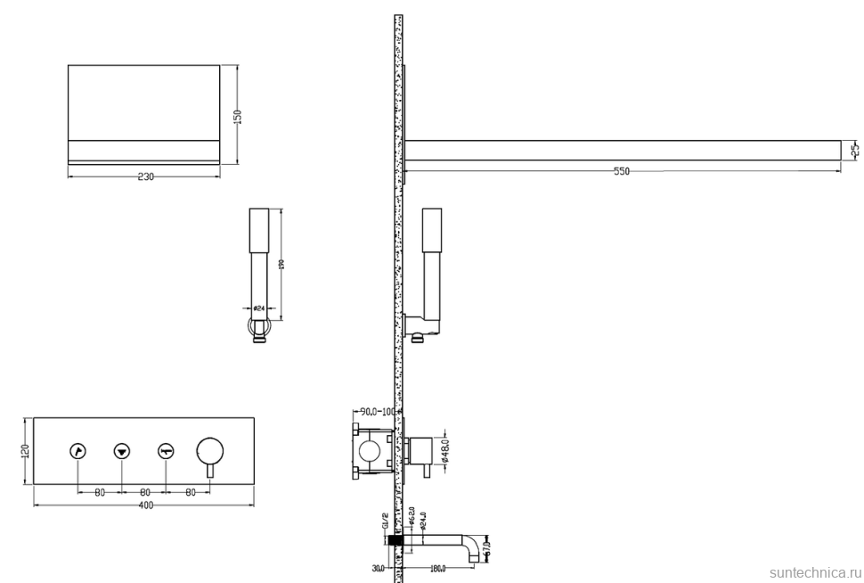 Душевой комплект Boheme Fusion 130-2-BRB С ВНУТРЕННЕЙ ЧАСТЬЮ, brushed bronze