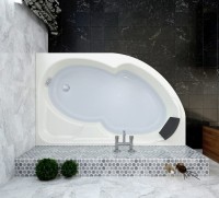 Акриловая ванна Lavinia Boho Grance Hill R 170x105 см, угловая, правая, встраиваемая, белая, асимметричная, с каркасом, с экраном, с сиденьем