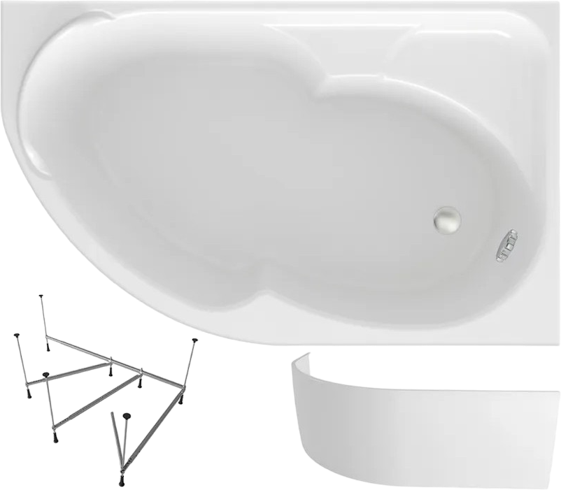 Акриловая ванна Lavinia Boho Grance Hill R 170x105 см, угловая, правая, встраиваемая, белая, асимметричная, с каркасом, с экраном, с сиденьем