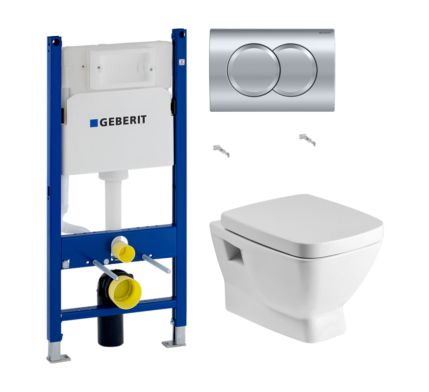 Комплект Унитаз подвесной Santek Нео 1WH302423 с микролифтом + Инсталляция Geberit Duofix Delta 458.149.21.1 с кнопкой смыва, хром