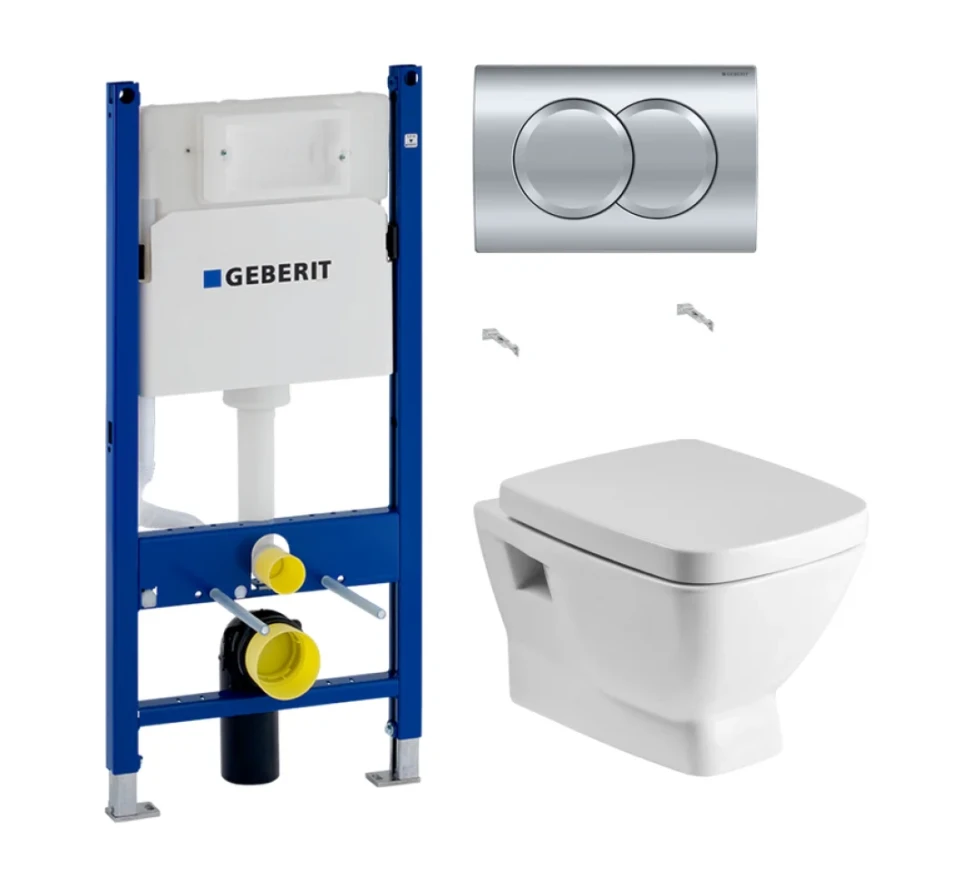 Комплект Унитаз подвесной Santek Нео 1WH302423 с микролифтом + Инсталляция Geberit Duofix Delta 458.149.21.1 с кнопкой смыва, хром