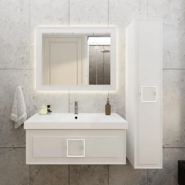 Мебель для ванной комнаты La Fenice Cubo 100 белая, ручка белая