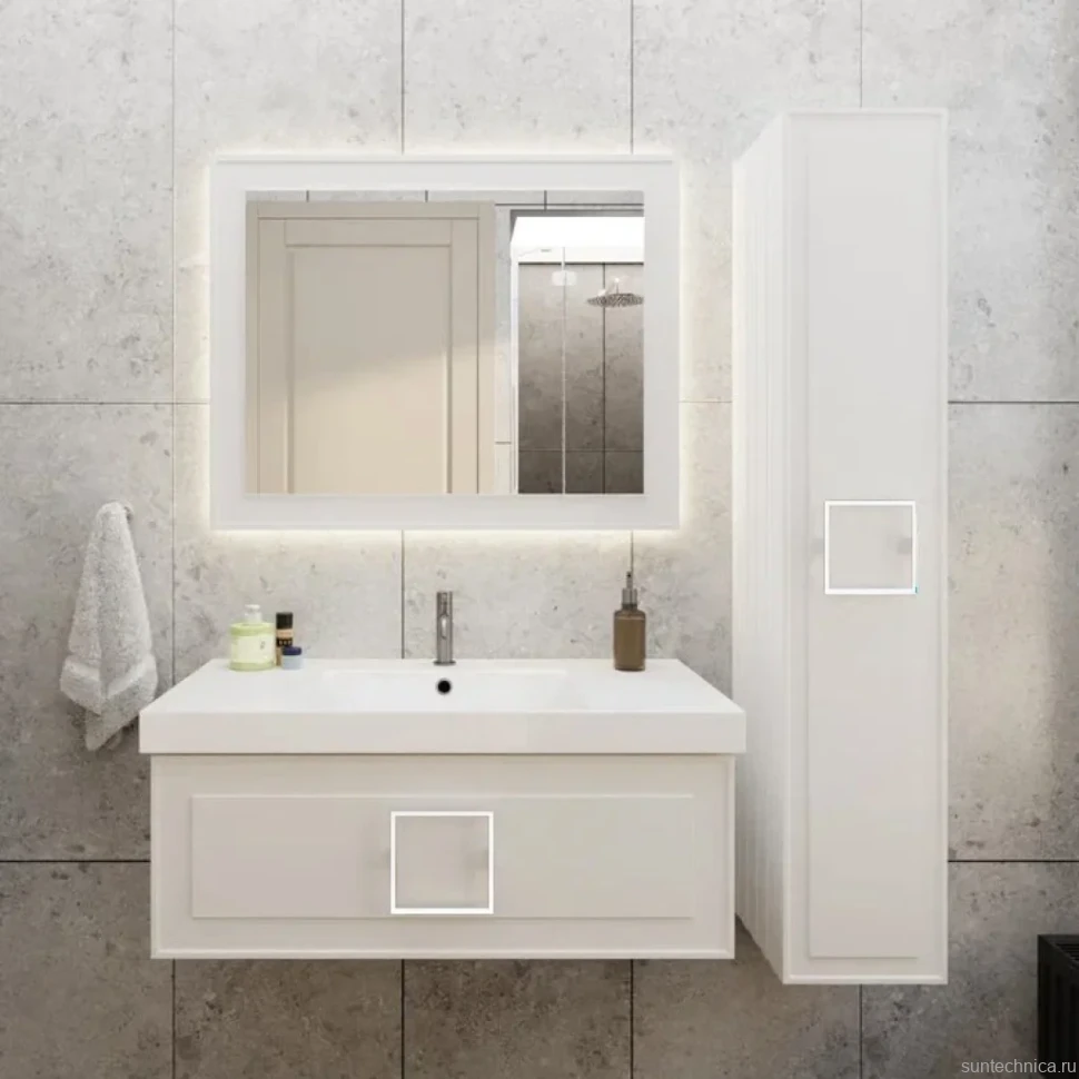 Мебель для ванной комнаты La Fenice Cubo 100 белая, ручка белая
