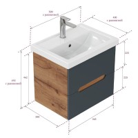 Мебель для ванной комнаты Onika Айленд 50 подвесная, графит, дуб крафт золотой