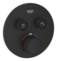 Внешняя часть термостата для ванны и душа GROHE Grohtherm SmartControl на 2 потребителя, круглая, фантомный черный (29507KF0) Внешняя часть термостата для ванны и душа GROHE Grohtherm SmartControl на 2 потребителя, круглая, фантомный черный (29507KF0)