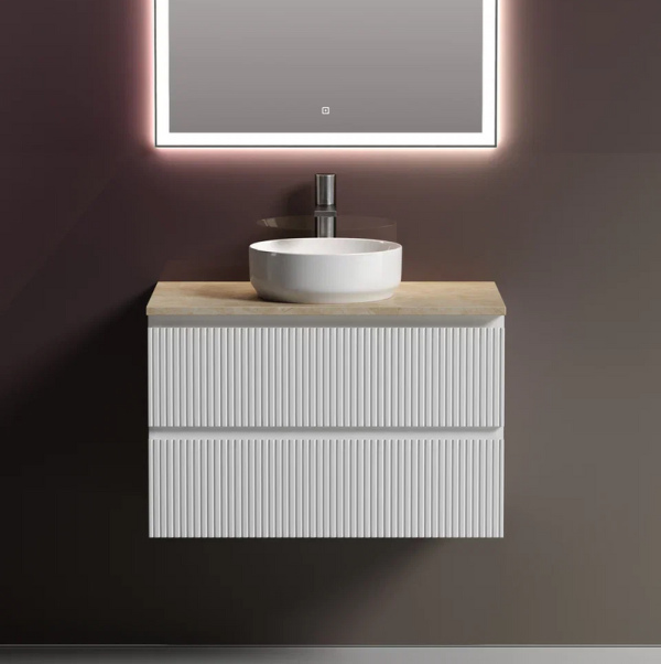 Тумба с раковиной Sancos Snob T 80 см, bianco, столешница бежевая, раковина CN6005