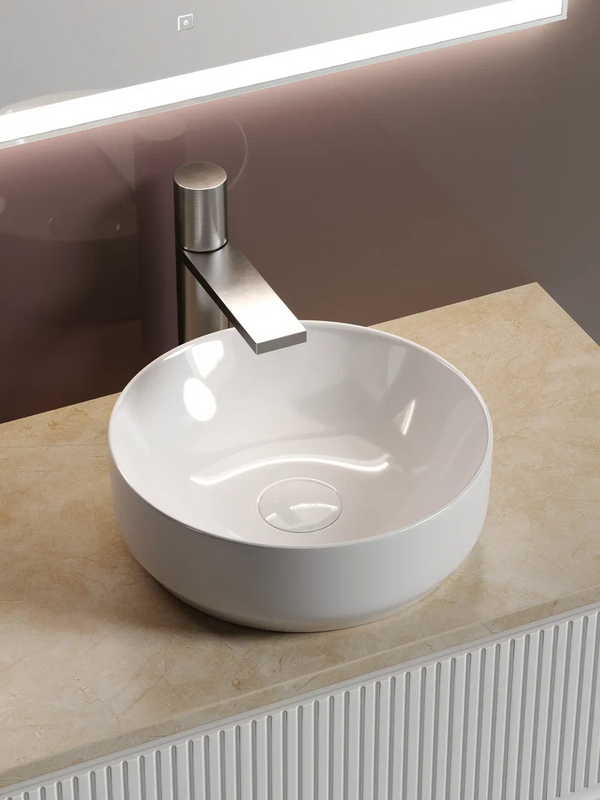 Тумба с раковиной Sancos Snob T 80 см, bianco, столешница бежевая, раковина CN6005