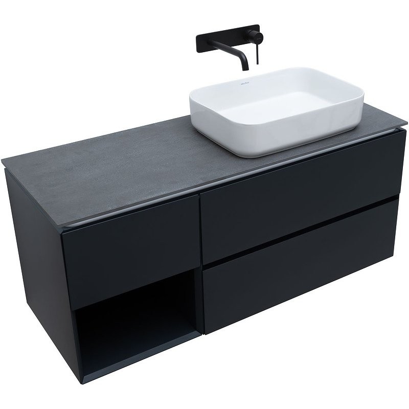 Тумба с раковиной Allen Brau Infinity 120 R подвесная, антрацит матовый, столешница графит структ