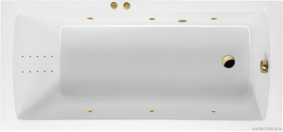 Акриловая ванна Excellent Aquaria Line Nano 140x70 см, встраиваемая, с гидромассажем, белая, с каркасом, со сливом-переливом, фурнитура золото