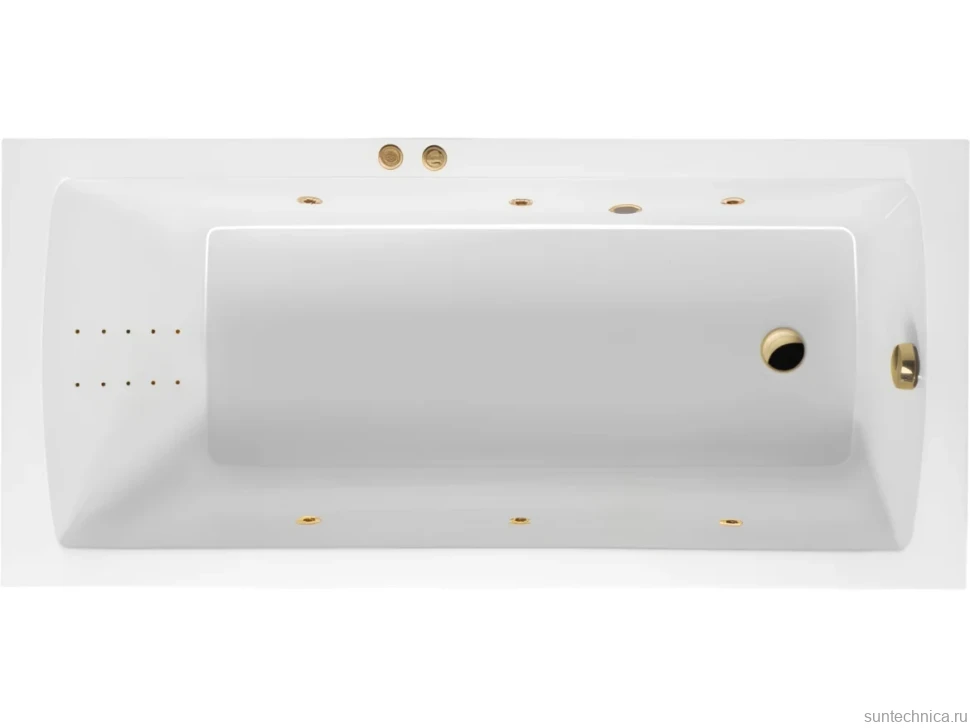 Акриловая ванна Excellent Aquaria Line Nano 140x70 см, встраиваемая, с гидромассажем, белая, с каркасом, со сливом-переливом, фурнитура золото