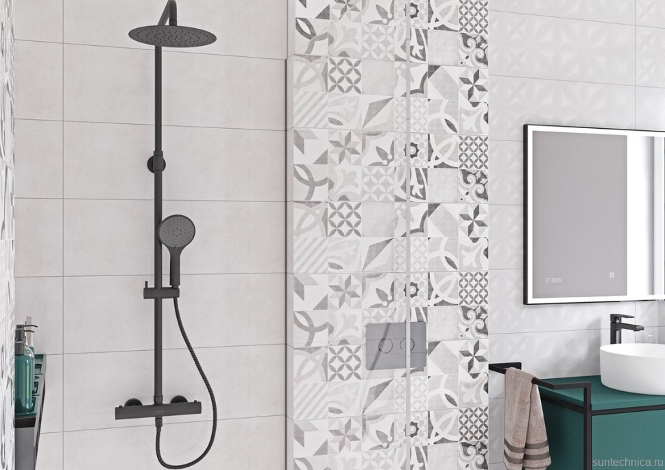 Душевая стойка Cersanit Браско (Brasko) Black 64527 с термостатом, матовая черная