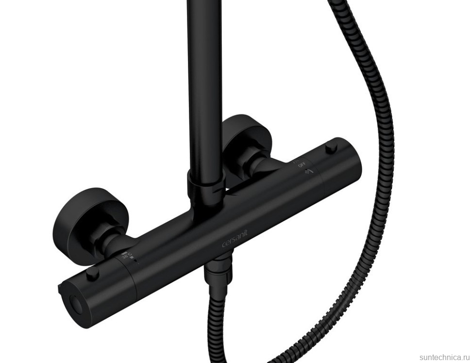 Душевая стойка Cersanit Браско (Brasko) Black 64527 с термостатом, матовая черная