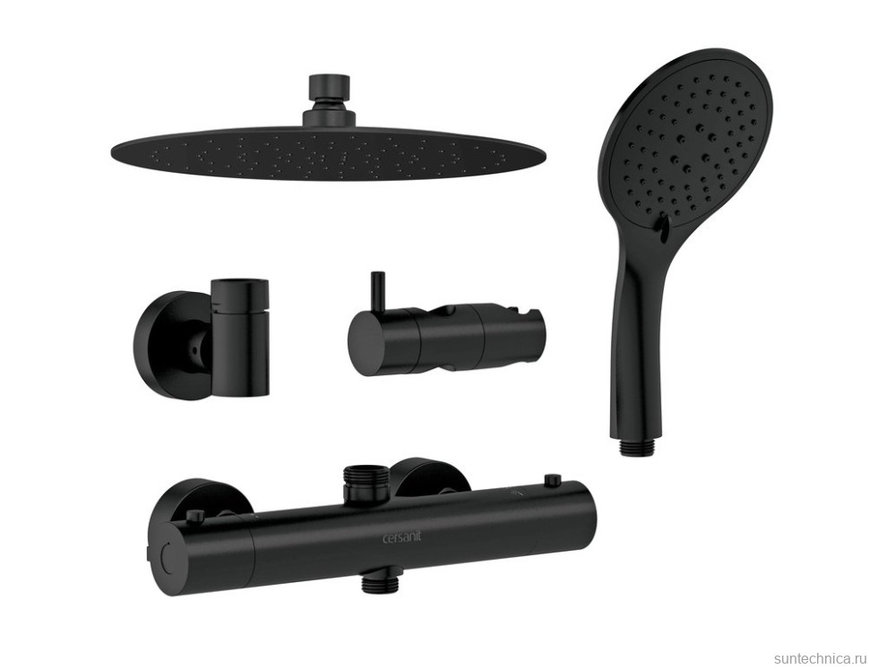 Душевая стойка Cersanit Браско (Brasko) Black 64527 с термостатом, матовая черная
