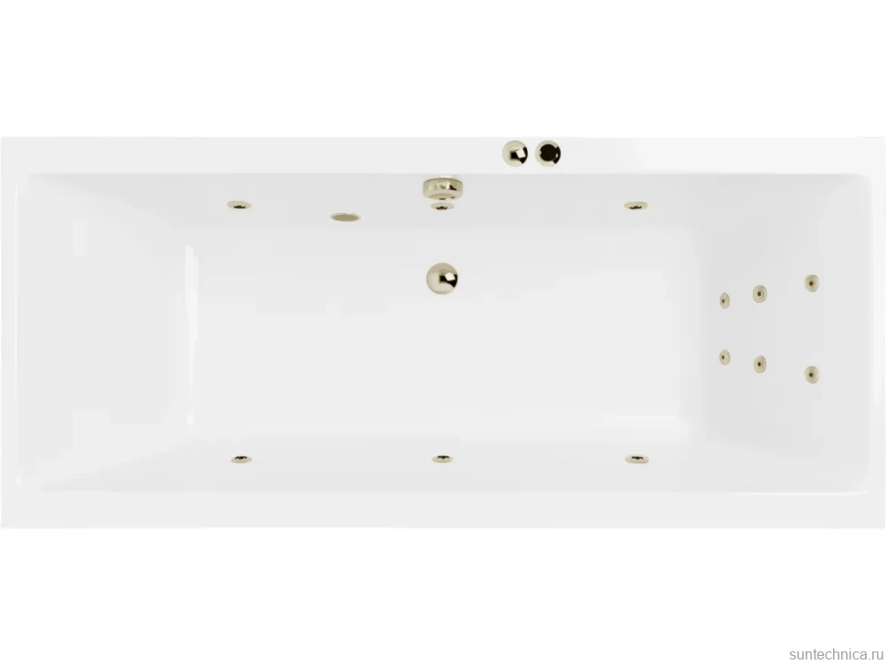 Акриловая ванна Excellent Pryzmat Line 200x90 см, встраиваемая, с гидромассажем, белая, с каркасом, со сливом-переливом, фурнитура бронза