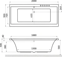 Акриловая ванна Excellent Pryzmat Line 200x90 см, встраиваемая, с гидромассажем, белая, с каркасом, со сливом-переливом, фурнитура бронза