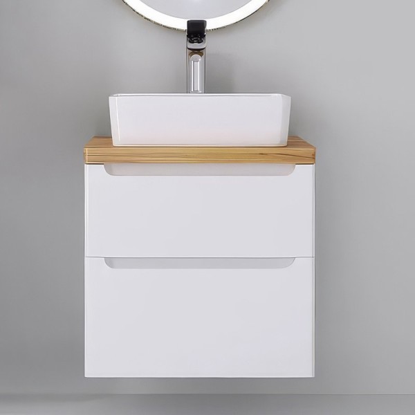 Тумба под раковину со столешницей Jorno Wood 60 белая, столешница светлая