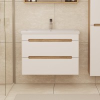 Тумба с раковиной SanStar Diva 80 подвесная, матовая белая, дуб вотан, раковина Moduo 80