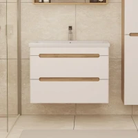 Тумба с раковиной SanStar Diva 80 подвесная, матовая белая, дуб вотан, раковина Moduo 80