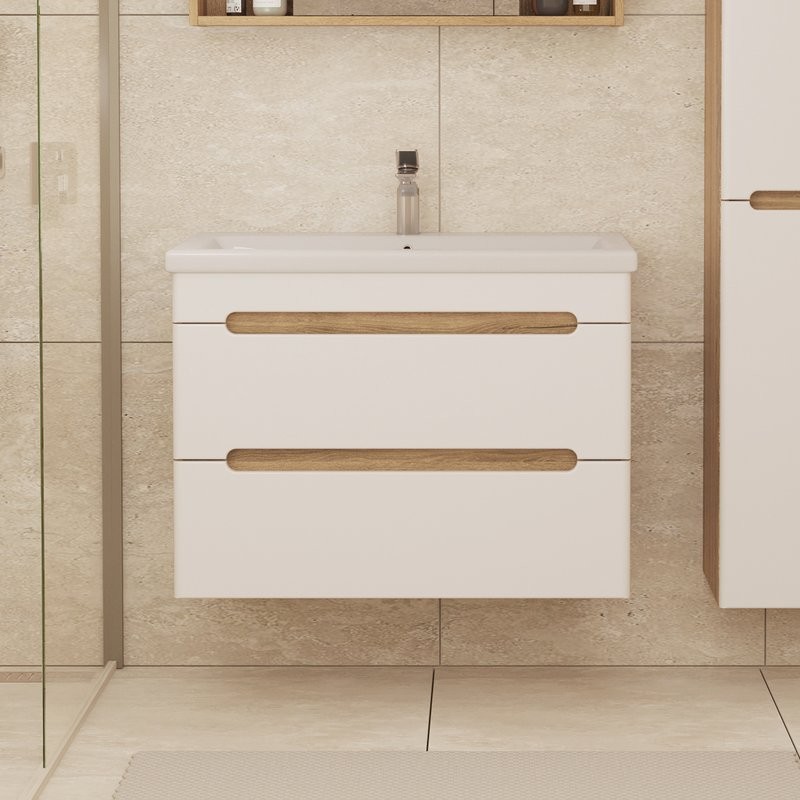 Тумба с раковиной SanStar Diva 80 подвесная, матовая белая, дуб вотан, раковина Moduo 80