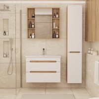 Тумба с раковиной SanStar Diva 80 подвесная, матовая белая, дуб вотан, раковина Moduo 80