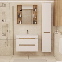 Тумба с раковиной SanStar Diva 80 подвесная, матовая белая, дуб вотан, раковина Moduo 80