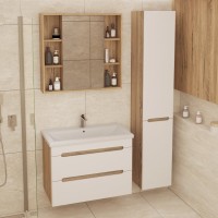 Тумба с раковиной SanStar Diva 80 подвесная, матовая белая, дуб вотан, раковина Moduo 80