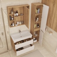 Тумба с раковиной SanStar Diva 80 подвесная, матовая белая, дуб вотан, раковина Moduo 80