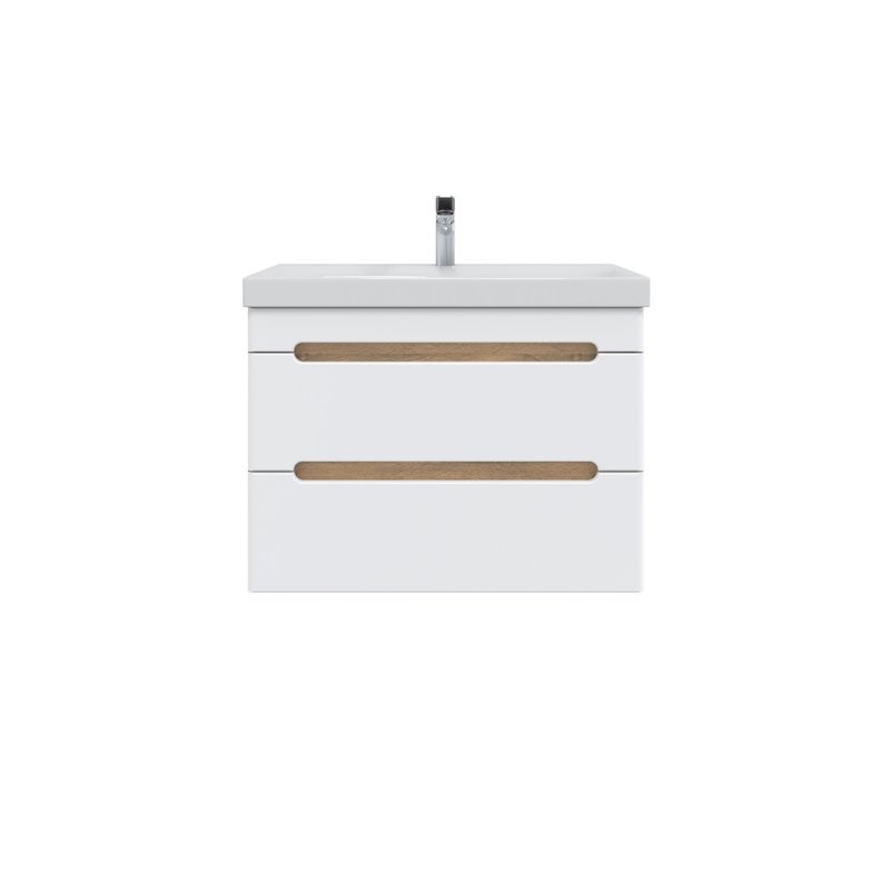 Тумба с раковиной SanStar Diva 80 подвесная, матовая белая, дуб вотан, раковина Moduo 80