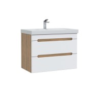 Тумба с раковиной SanStar Diva 80 подвесная, матовая белая, дуб вотан, раковина Moduo 80